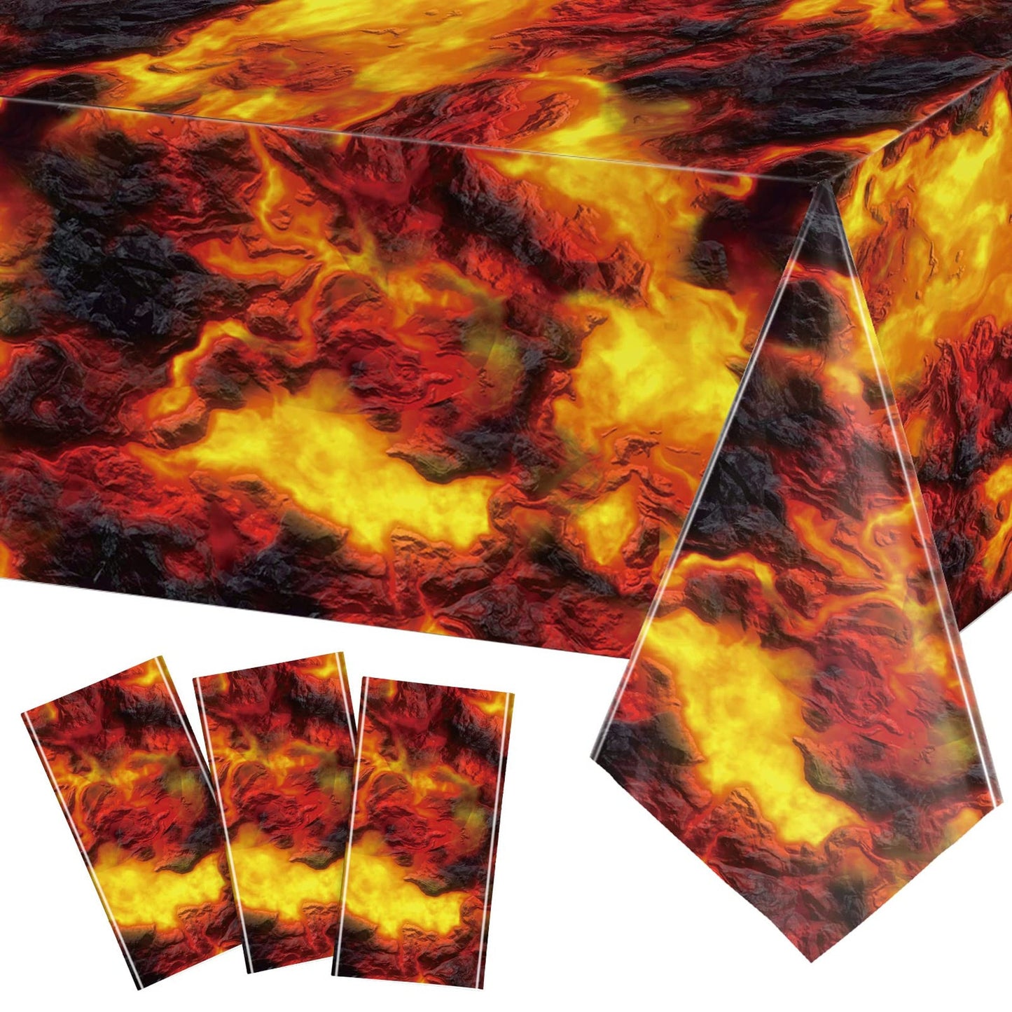 Dino Lava Party Pack - 3-Piece Tablecloth Set for Volcano Dinosaur Theme Party Decorations. Includes Flame Tablecloth & Volcano Design.