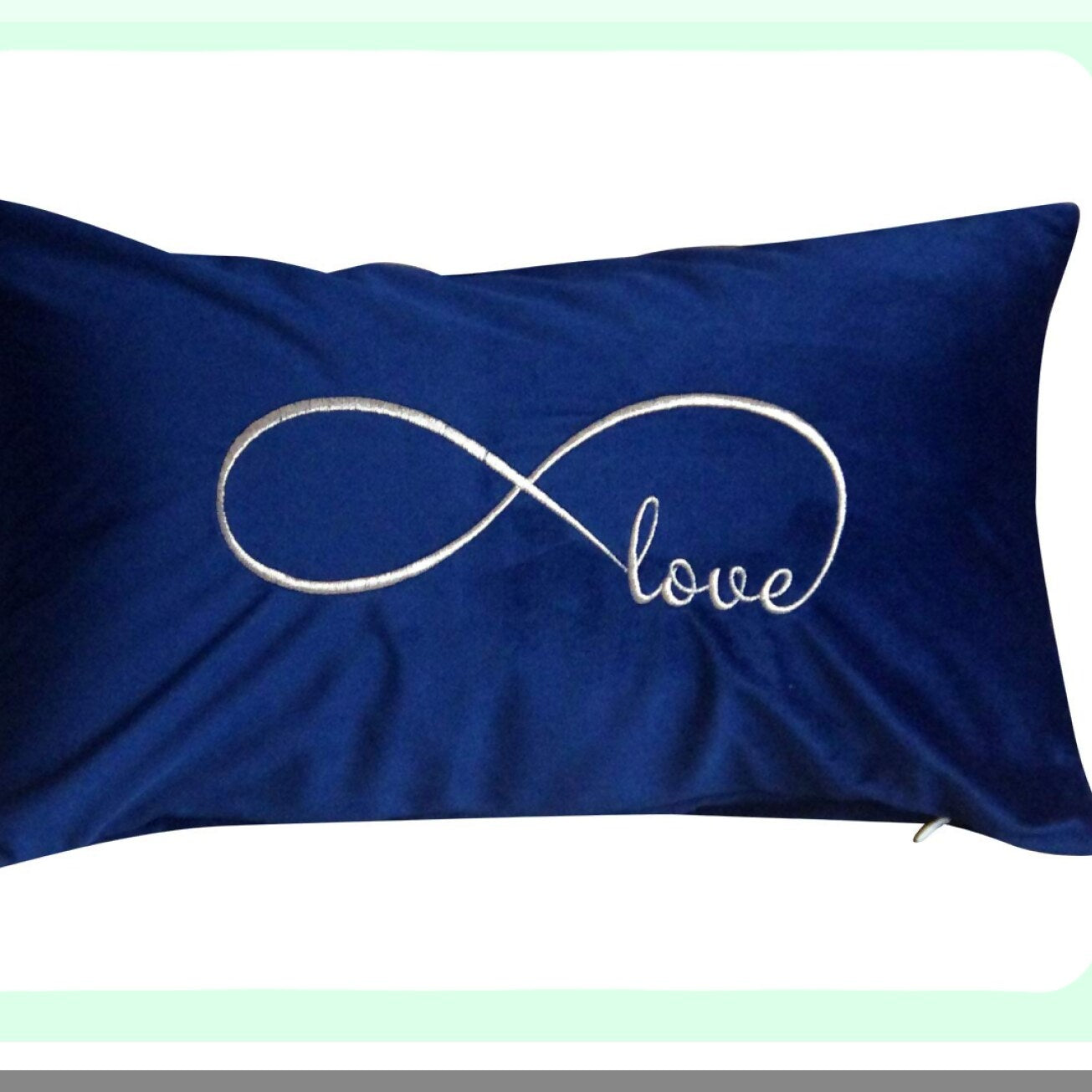 Navy Blue Love Embroidered Lumbar Pillow Cover - Infinity Decorative Throw Pillowcase 12x20 Inches - Home Decor Accent - Cover Only