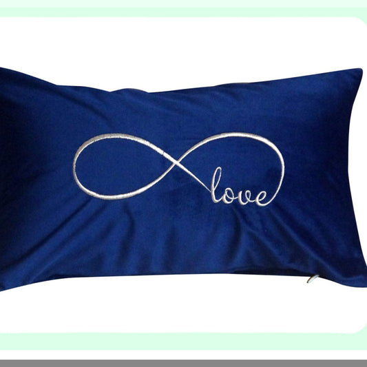 Navy Blue Love Embroidered Lumbar Pillow Cover 12x20