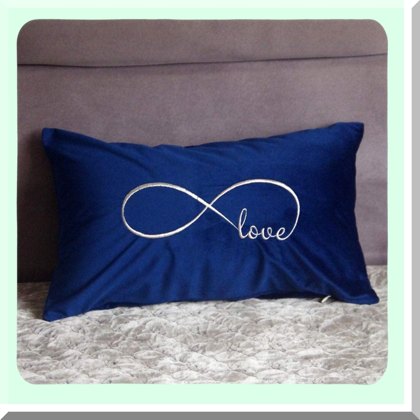 Navy Blue Love Embroidered Lumbar Pillow Cover - Infinity Decorative Throw Pillowcase 12x20 Inches - Home Decor Accent - Cover Only