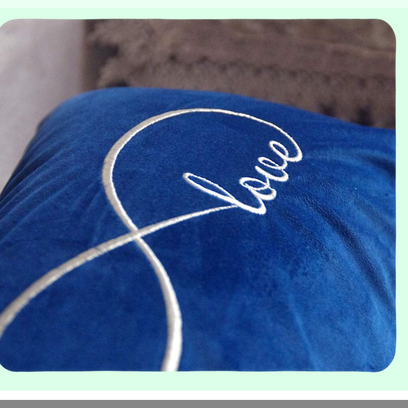 Navy Blue Love Embroidered Lumbar Pillow Cover - Infinity Decorative Throw Pillowcase 12x20 Inches - Home Decor Accent - Cover Only