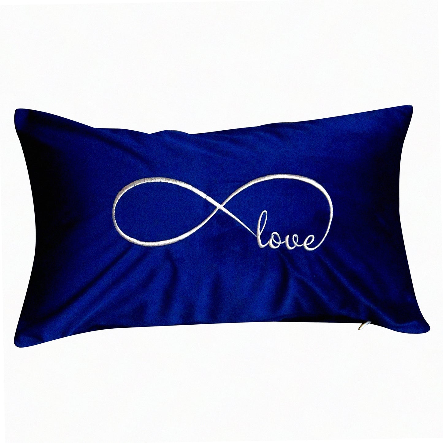 Navy Blue Love Embroidered Lumbar Pillow Cover - Infinity Decorative Throw Pillowcase 12x20 Inches - Home Decor Accent - Cover Only