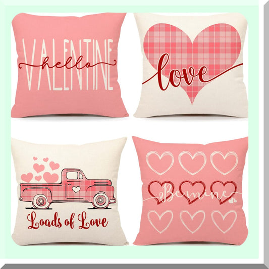 Love Heart Farmhouse Pillow Covers Set of 4