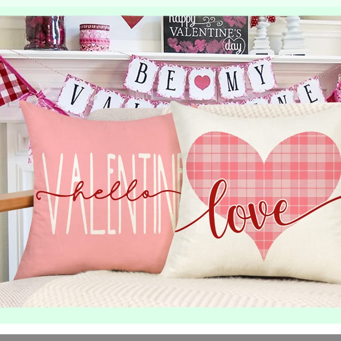 Love Heart Farmhouse Pillow Covers - Set of 4 Spring Holiday Decorations - Be Mine Cushion Case - Valentines Day Home Decor - Pink Truck Throw Pillow Case - 18x18 TH157