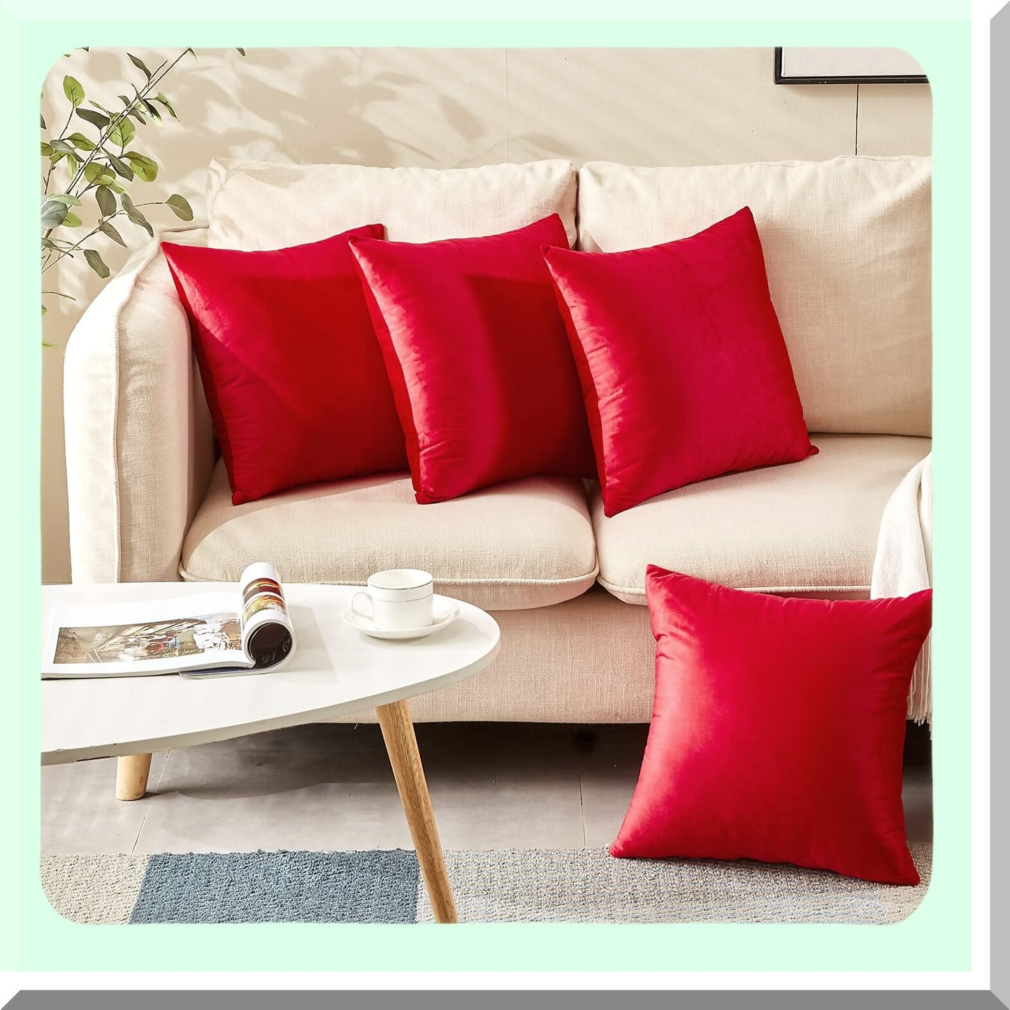 Luxury Velvet Red Pillow Covers - Set of 4 Decorative Cushion Cases for Sofa, Bedroom, Car - Soft 18x18 Inch Square Throw Pillowcases