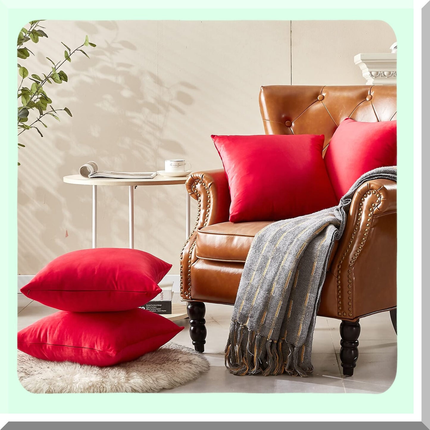 Luxury Velvet Red Pillow Covers - Set of 4 Decorative Cushion Cases for Sofa, Bedroom, Car - Soft 18x18 Inch Square Throw Pillowcases