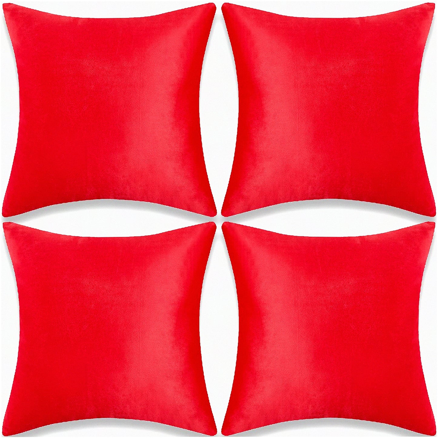 Luxury Velvet Red Pillow Covers - Set of 4 Decorative Cushion Cases for Sofa, Bedroom, Car - Soft 18x18 Inch Square Throw Pillowcases