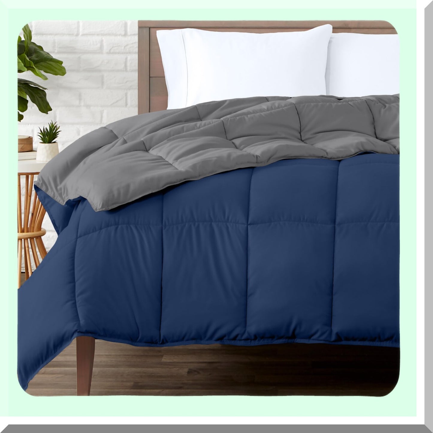 UltraSoft Down Alternative Reversible Comforter - All Season Warmth - Premium 1800 Series - Full Size - Dark Blue/Grey - Bedding Comforter