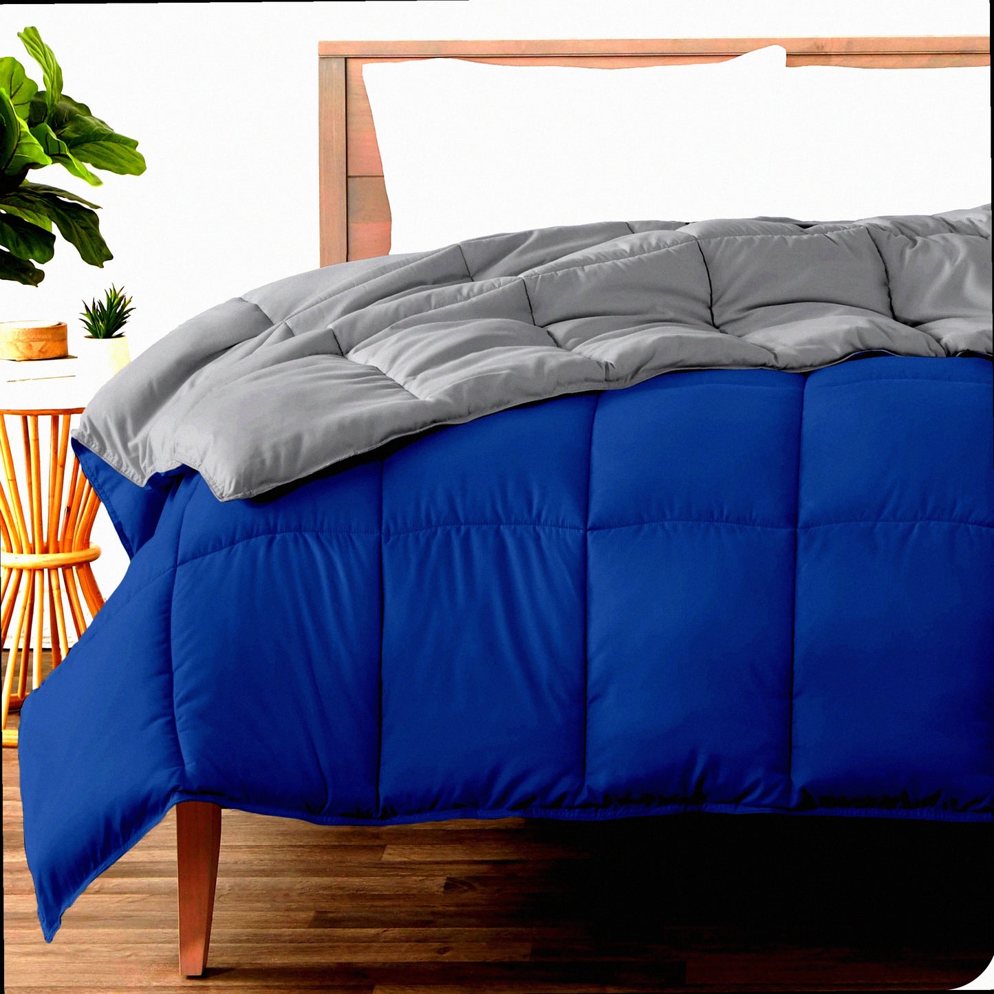UltraSoft Down Alternative Reversible Comforter - All Season Warmth - Premium 1800 Series - Full Size - Dark Blue/Grey - Bedding Comforter