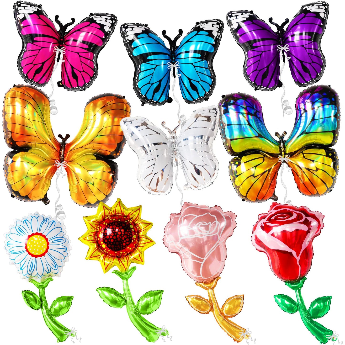 Butterfly Bloom Balloon Pack - 10 Sunflower & Fairy Balloons for Butterfly Party & Birthday Decorations - Large F Flower Balloons Butterfly Theme