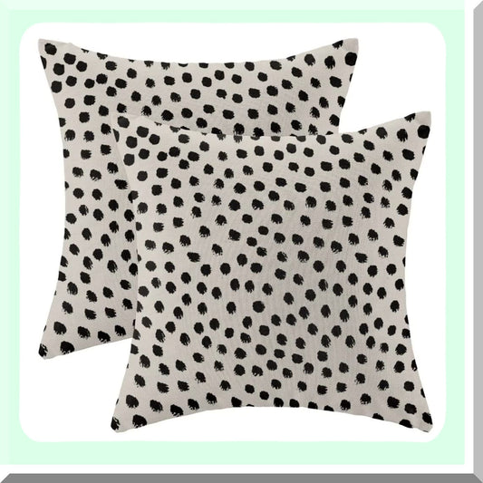 Boho Chic Polka Dot Pillow Covers - Set of 2 18x18 Modern Black Cream Decorative Linen Cushion Cases for Home & Office. Add a touch of style to your decor!