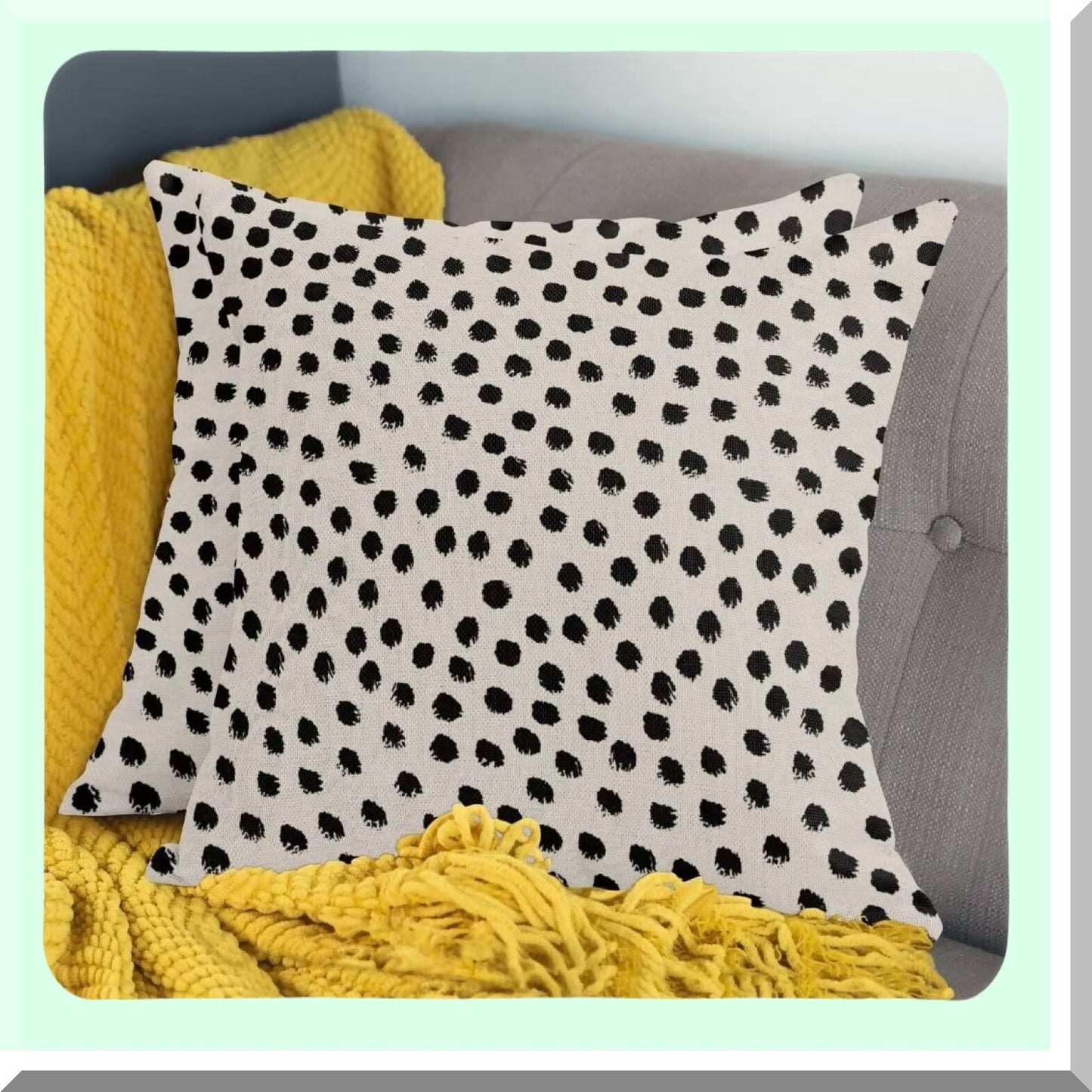 Boho Chic Polka Dot Pillow Covers - Set of 2 18x18 Modern Black Cream Decorative Linen Cushion Cases for Home & Office. Add a touch of style to your decor!