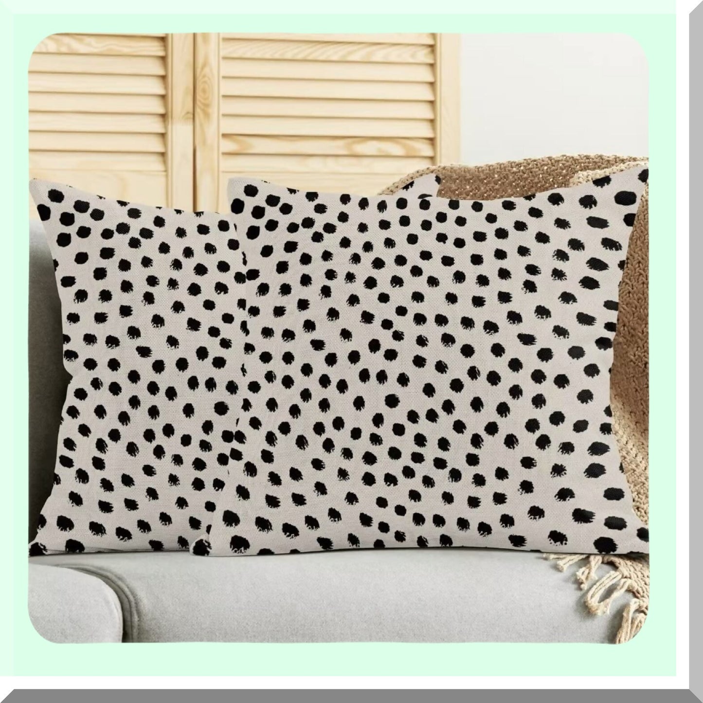 Boho Chic Polka Dot Pillow Covers - Set of 2 18x18 Modern Black Cream Decorative Linen Cushion Cases for Home & Office. Add a touch of style to your decor!