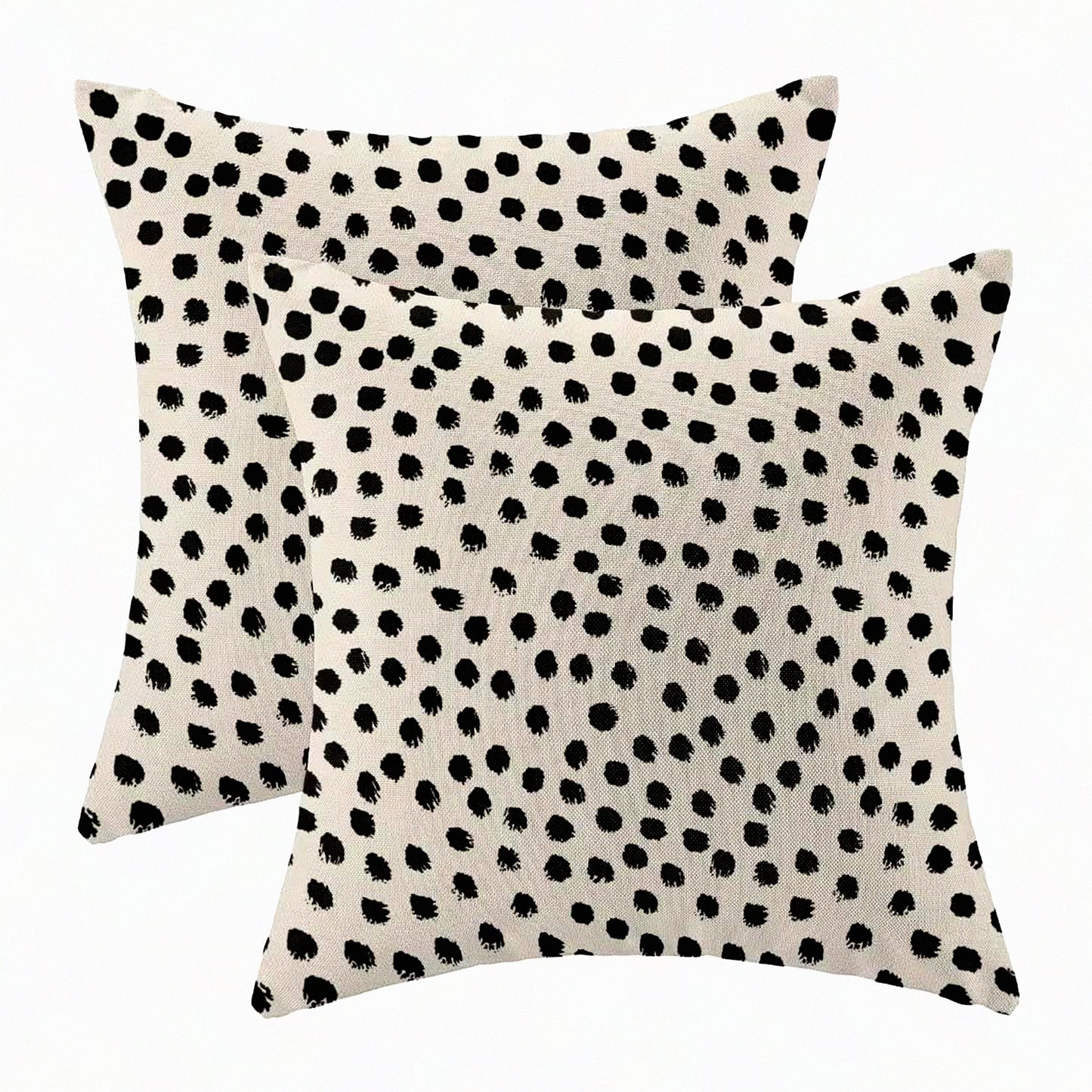 Boho Chic Polka Dot Pillow Covers - Set of 2 18x18 Modern Black Cream Decorative Linen Cushion Cases for Home & Office. Add a touch of style to your decor!