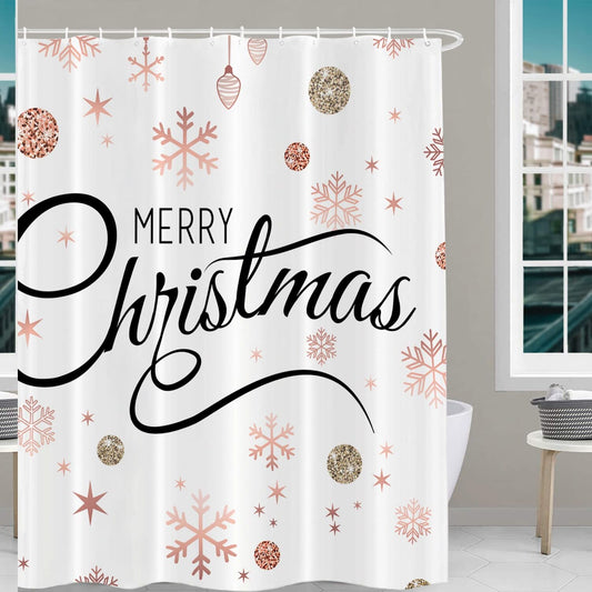 Rose Gold Snowflake Snowball Shower Curtain Set 72x72 Inch