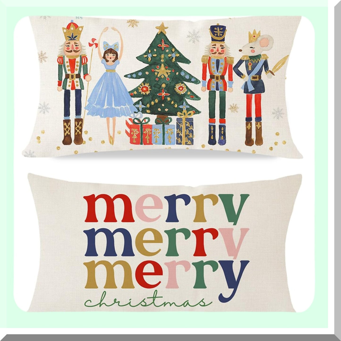 Holiday Cheer Pillow Covers - Set of 2 Nutcracker Merry Tree Decorations 12x20 Decorative Throw Cases for Living Room Couch. Add festive touch!