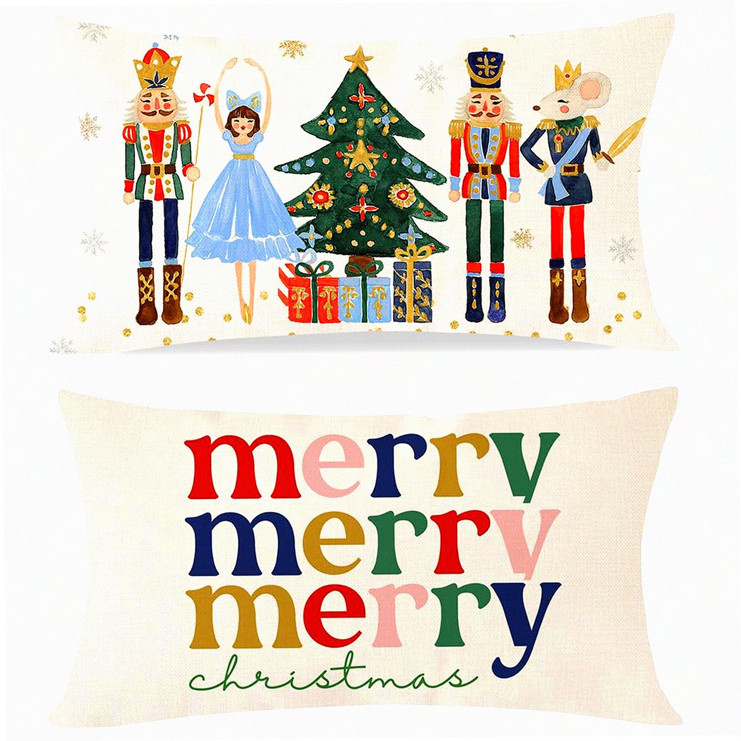 Holiday Cheer Pillow Covers - Set of 2 Nutcracker Merry Tree Decorations 12x20 Decorative Throw Cases for Living Room Couch. Add festive touch!