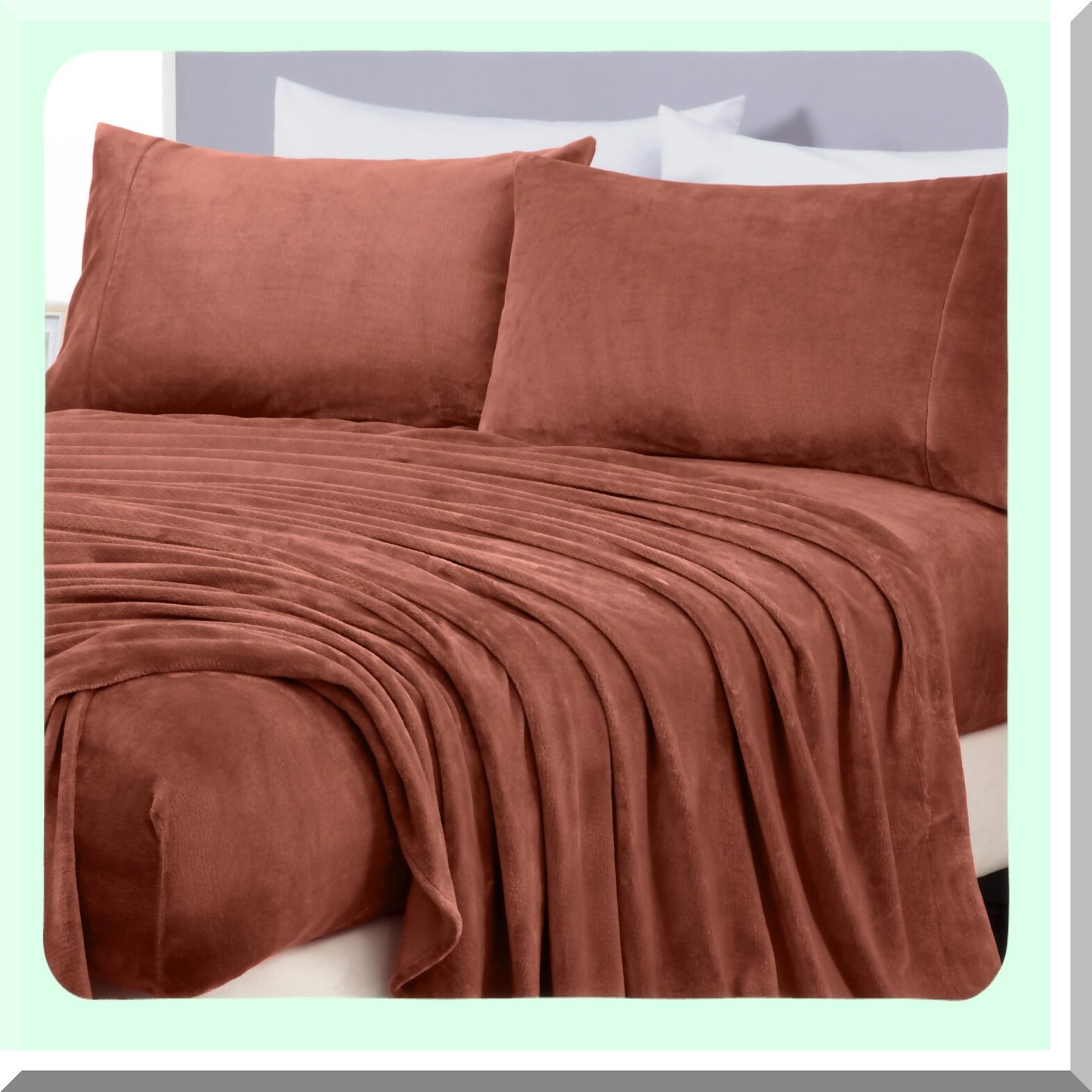 VelvetPlush Twin Fleece Sheet Set - Deep Pocket Lightweight Bedding for All Season Warmth in Terracotta Color - Extra Soft Microplush Material