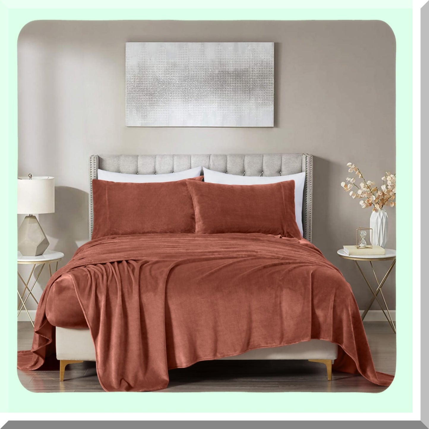 VelvetPlush Twin Fleece Sheet Set - Deep Pocket Lightweight Bedding for All Season Warmth in Terracotta Color - Extra Soft Microplush Material