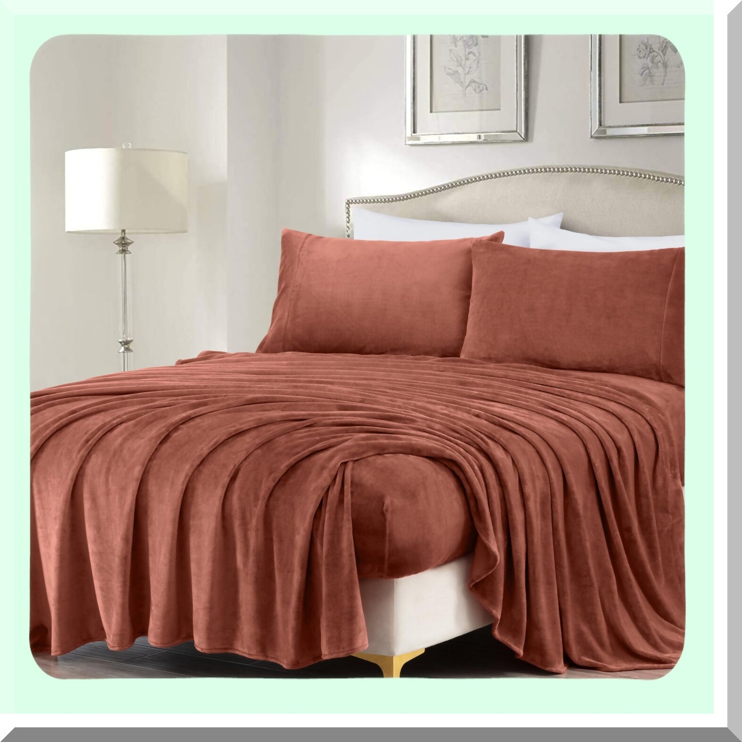 VelvetPlush Twin Fleece Sheet Set - Deep Pocket Lightweight Bedding for All Season Warmth in Terracotta Color - Extra Soft Microplush Material