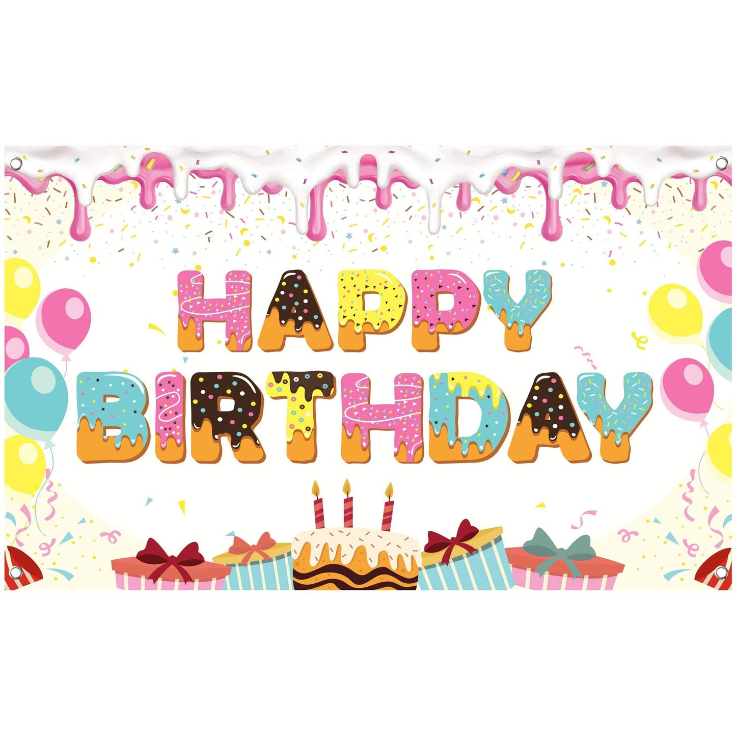 Large Donut Birthday Banner 72x44 Inch for Party Decorations