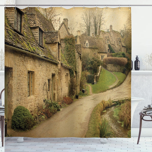 European Shower Curtain with British Town Image 69" x 70"