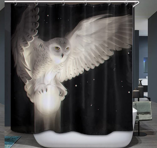 White Snowy Owl Shower Curtain Set 72x72 Inches