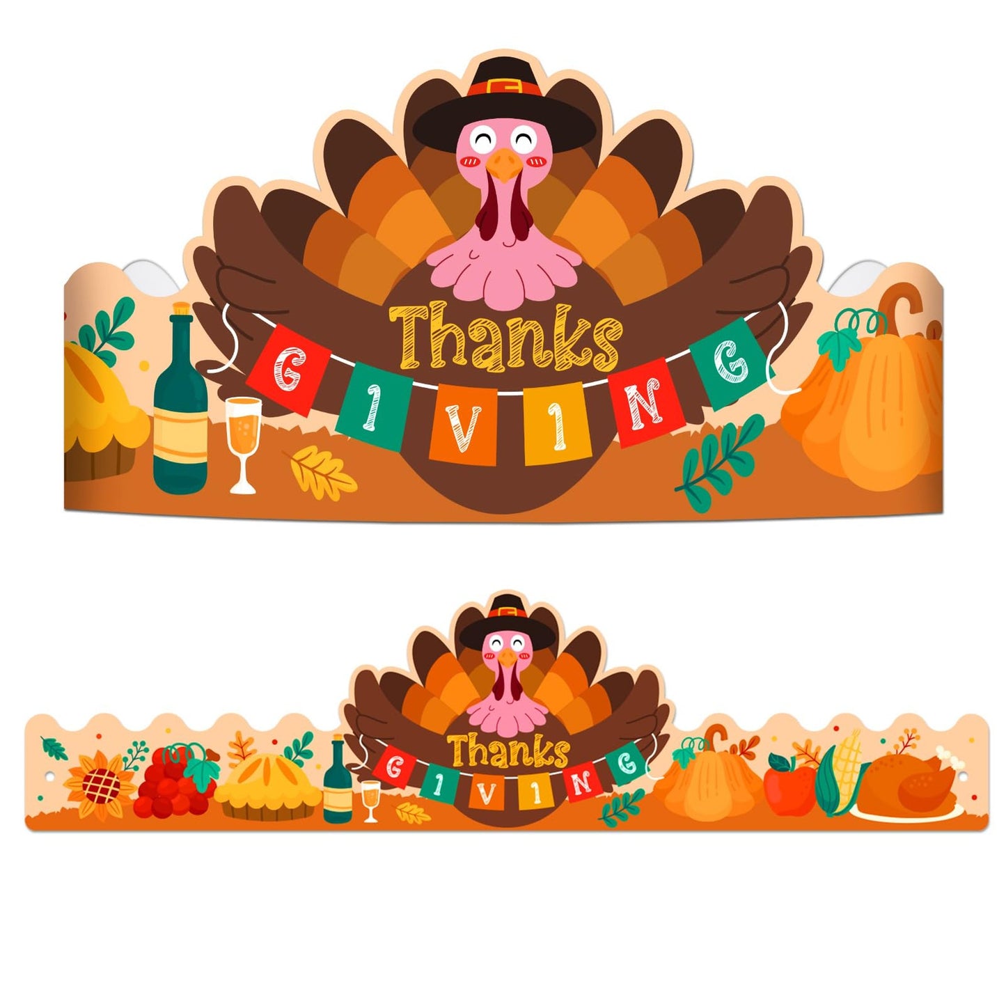 Turkey Crown Headbands - Set of 24 Thanksgiving Paper Hats for Kids. Perfect for School Activities, Fall Parties, and Thanksgiving Decorations!
