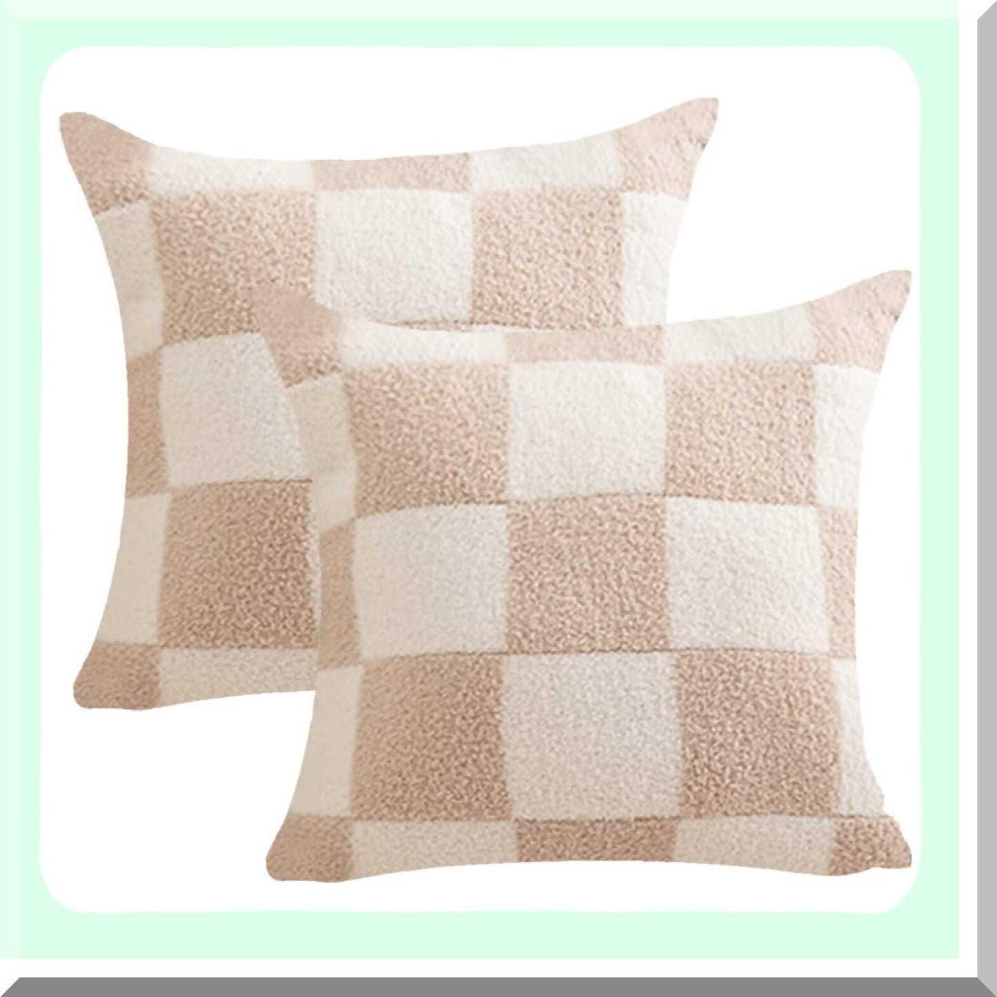 CozyCheck Microfiber Checkerboard Pillowcase Set - Soft Gingham Cushion Cover for Home Sofa Couch Decor - Fuzzy Chessboard Design - 18x18 Inches Khaki