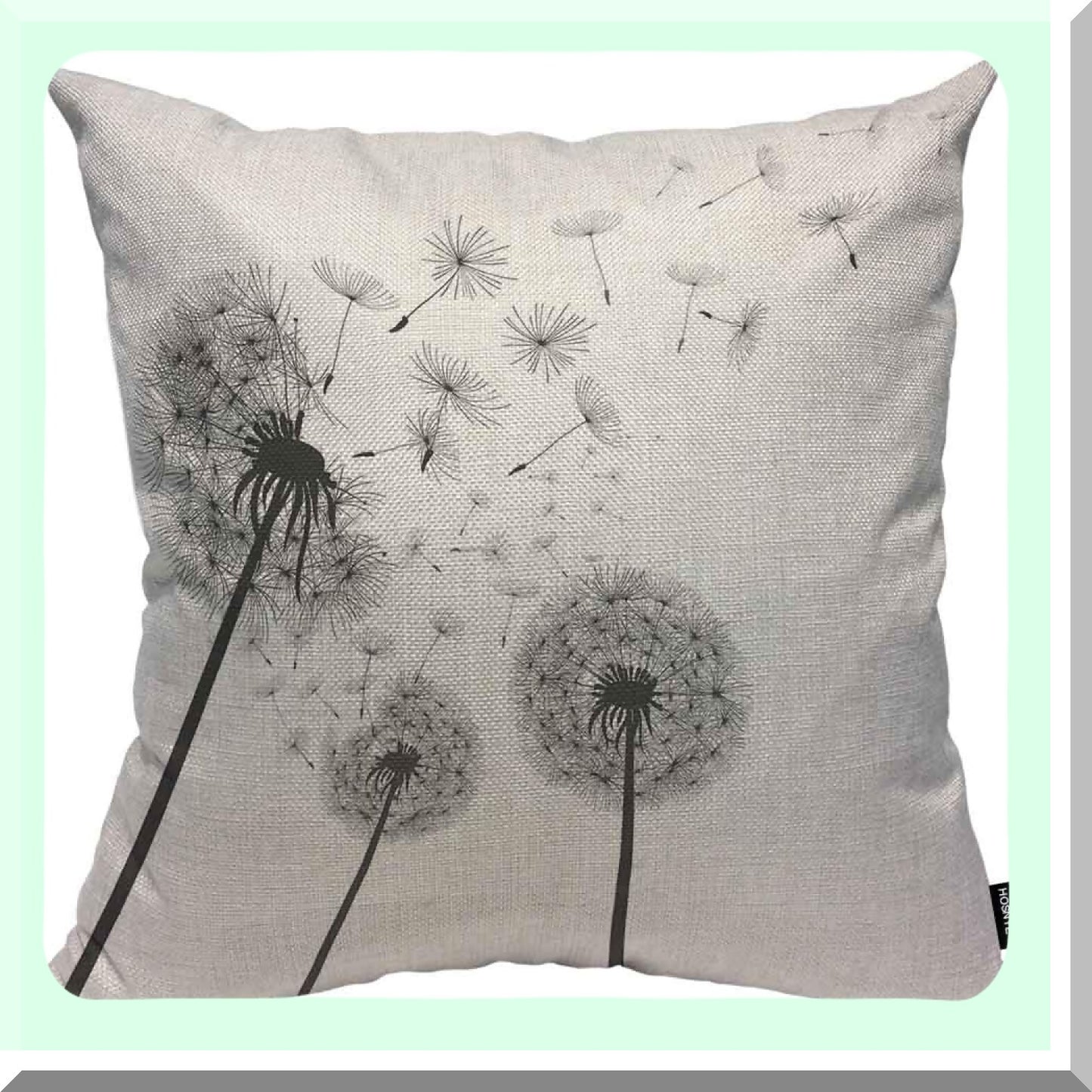 Monochrome Dandelion Square Pillowcase - Black White Throw Cushion Cover 20x20 - Decorative Accent Case for Living Room Sofa Bed - Floral Design
