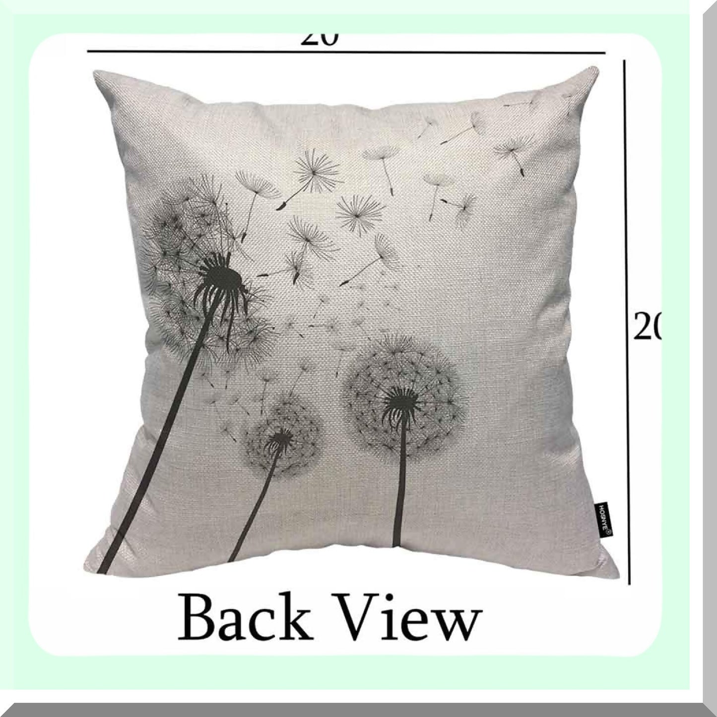 Monochrome Dandelion Square Pillowcase - Black White Throw Cushion Cover 20x20 - Decorative Accent Case for Living Room Sofa Bed - Floral Design