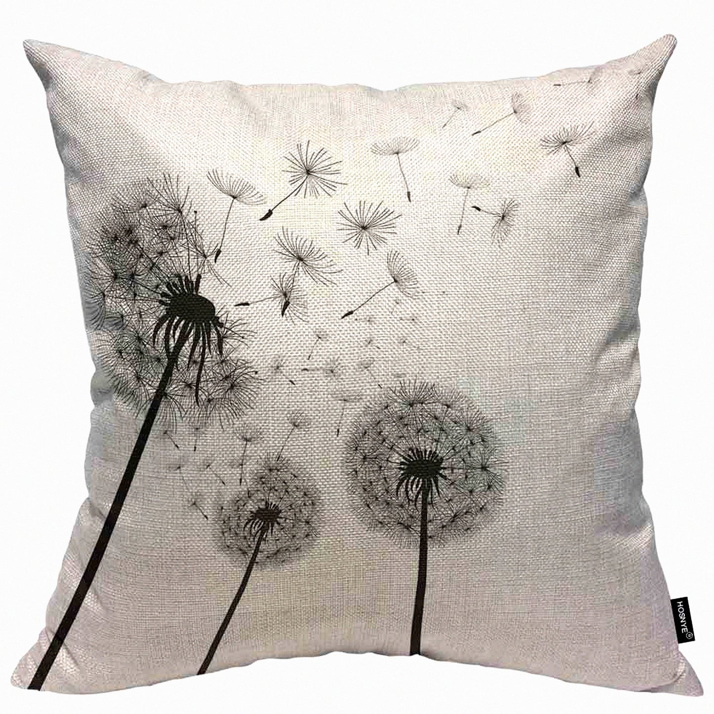 Monochrome Dandelion Square Pillowcase - Black White Throw Cushion Cover 20x20 - Decorative Accent Case for Living Room Sofa Bed - Floral Design