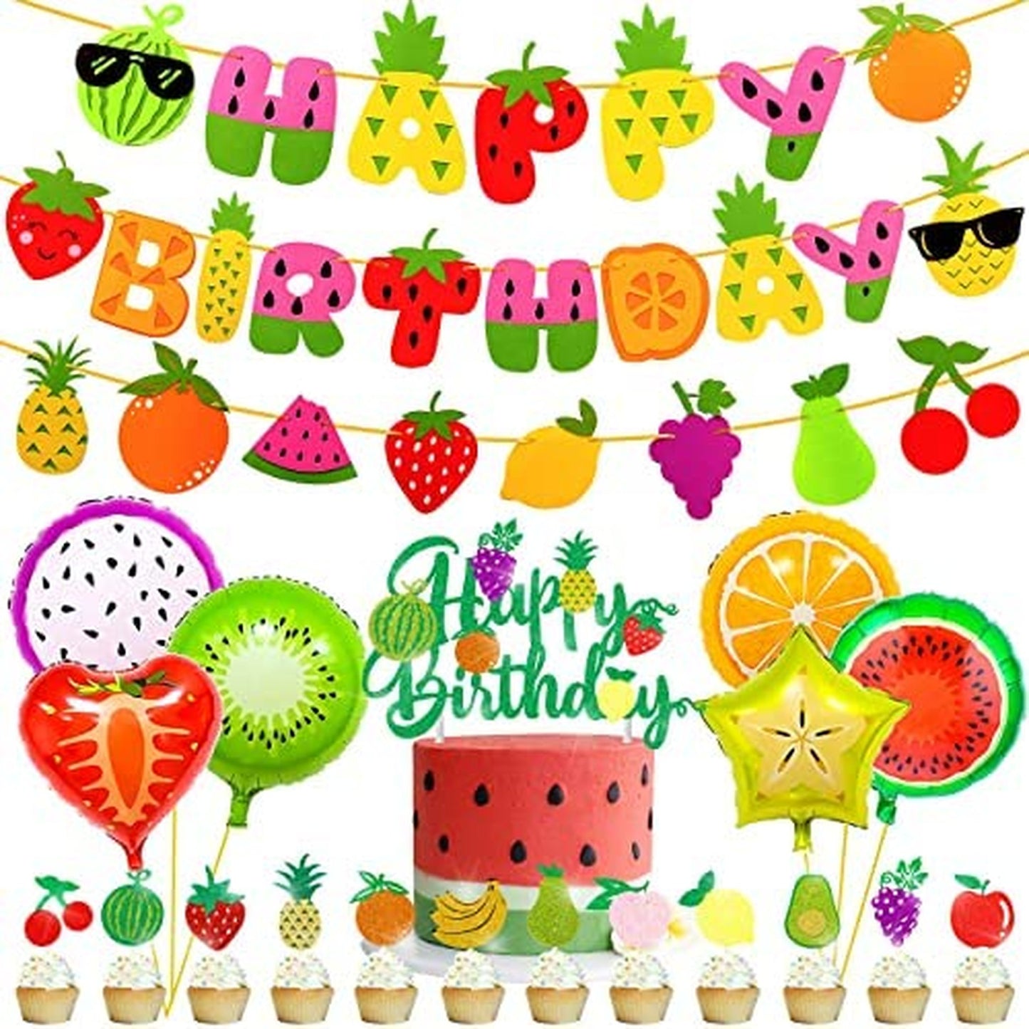 Fruit Fiesta Party Pack - 33pc Birthday Decoration Set with Banner, Garland, Toppers, Balloons - Summer Theme Supplies for Happy Celebrations