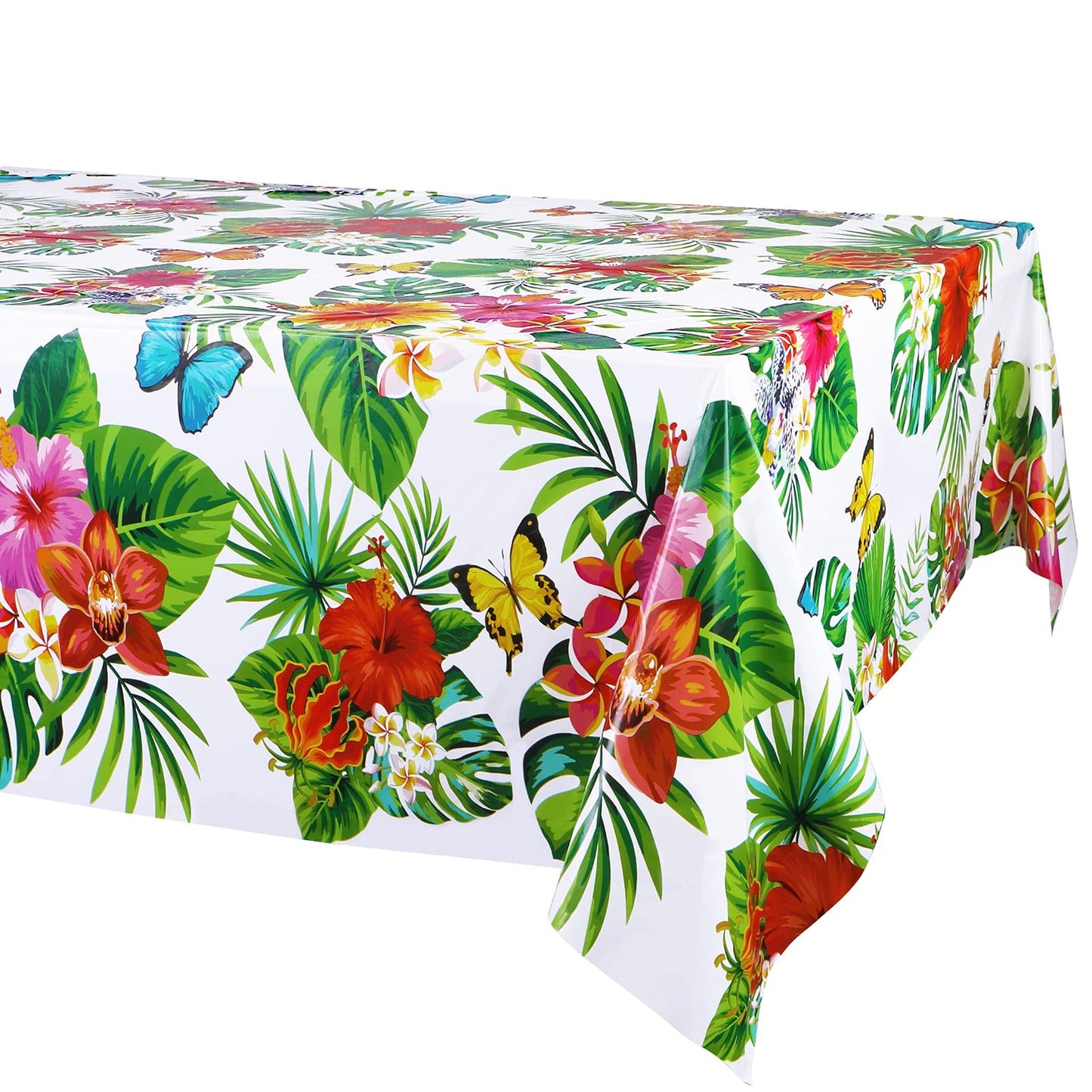 Tropical Luau Tablecloth Set - Hawaiian Party Decor Pack of 4 - Aloha Palm Leaves Table Covers - Summer Beach Birthday Supplies - Plastic Rectangular Cloth