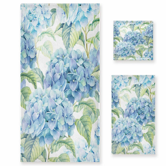 Hydrangea Watercolor 3-Piece Bathroom Towel Set
