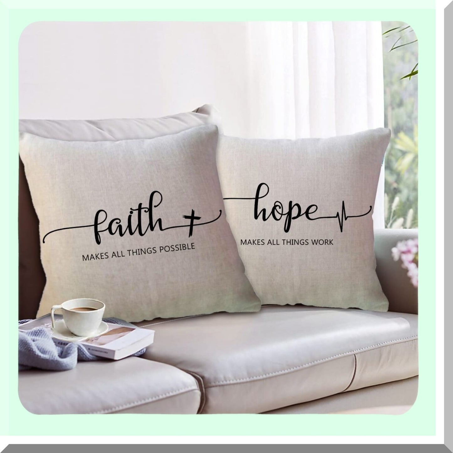 Faithful Words Decor Pillowcases - Inspirational Family Hope Cushion Covers 18x18 - Rustic Farmhouse Sofa Throw Pillow Covers 4 Pack