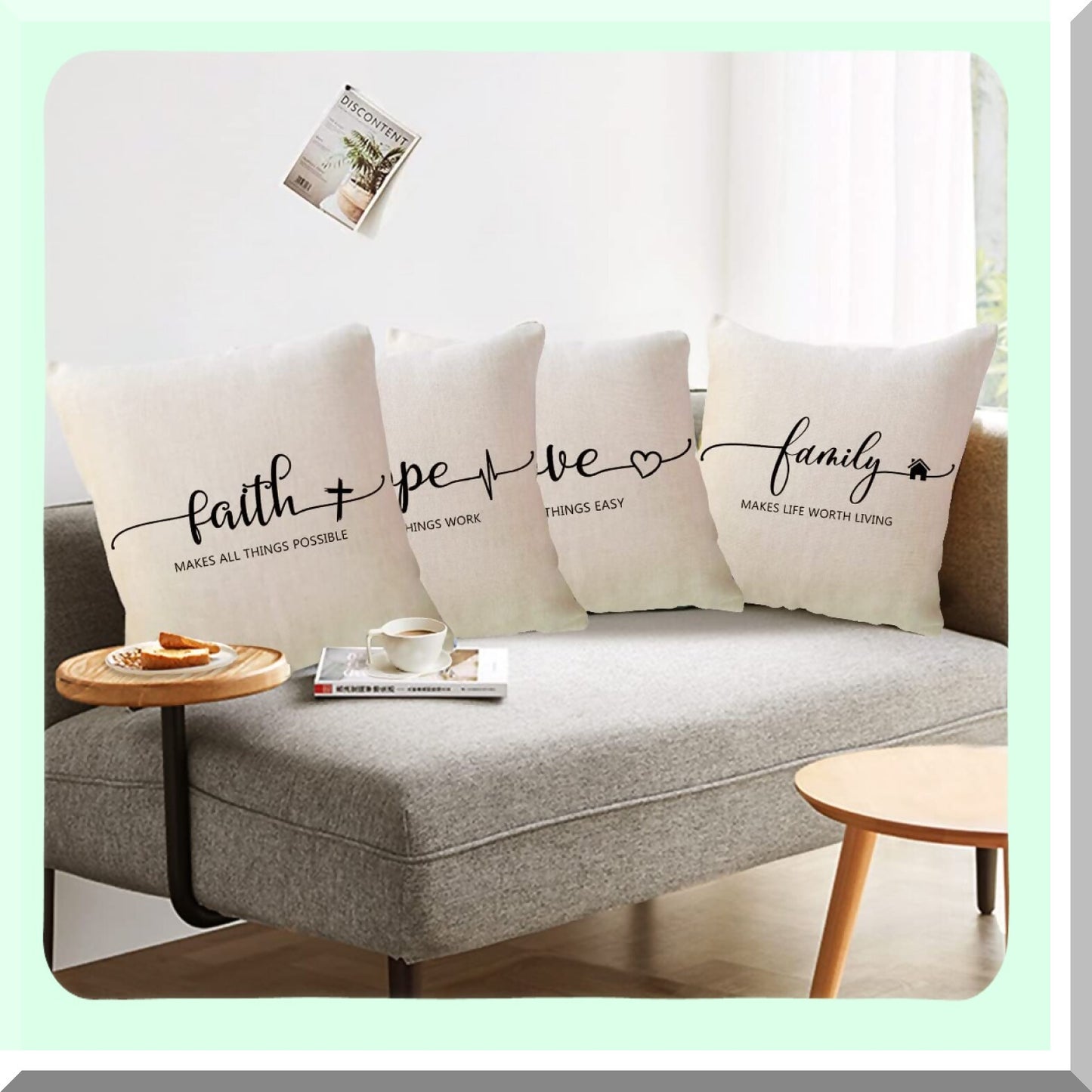 Faithful Words Decor Pillowcases - Inspirational Family Hope Cushion Covers 18x18 - Rustic Farmhouse Sofa Throw Pillow Covers 4 Pack