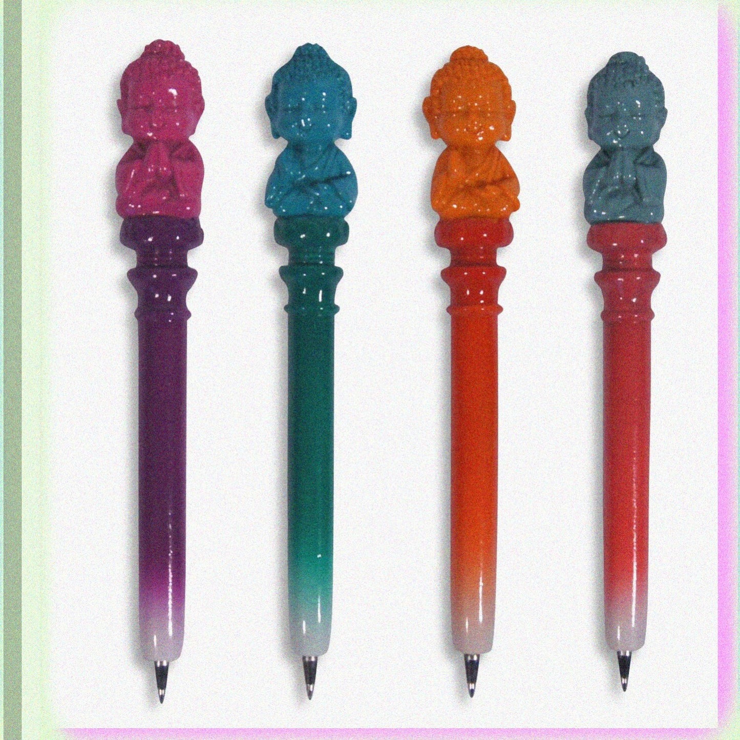 Set of 4 Assorted Buddha Pens with Hand-Painted Colors