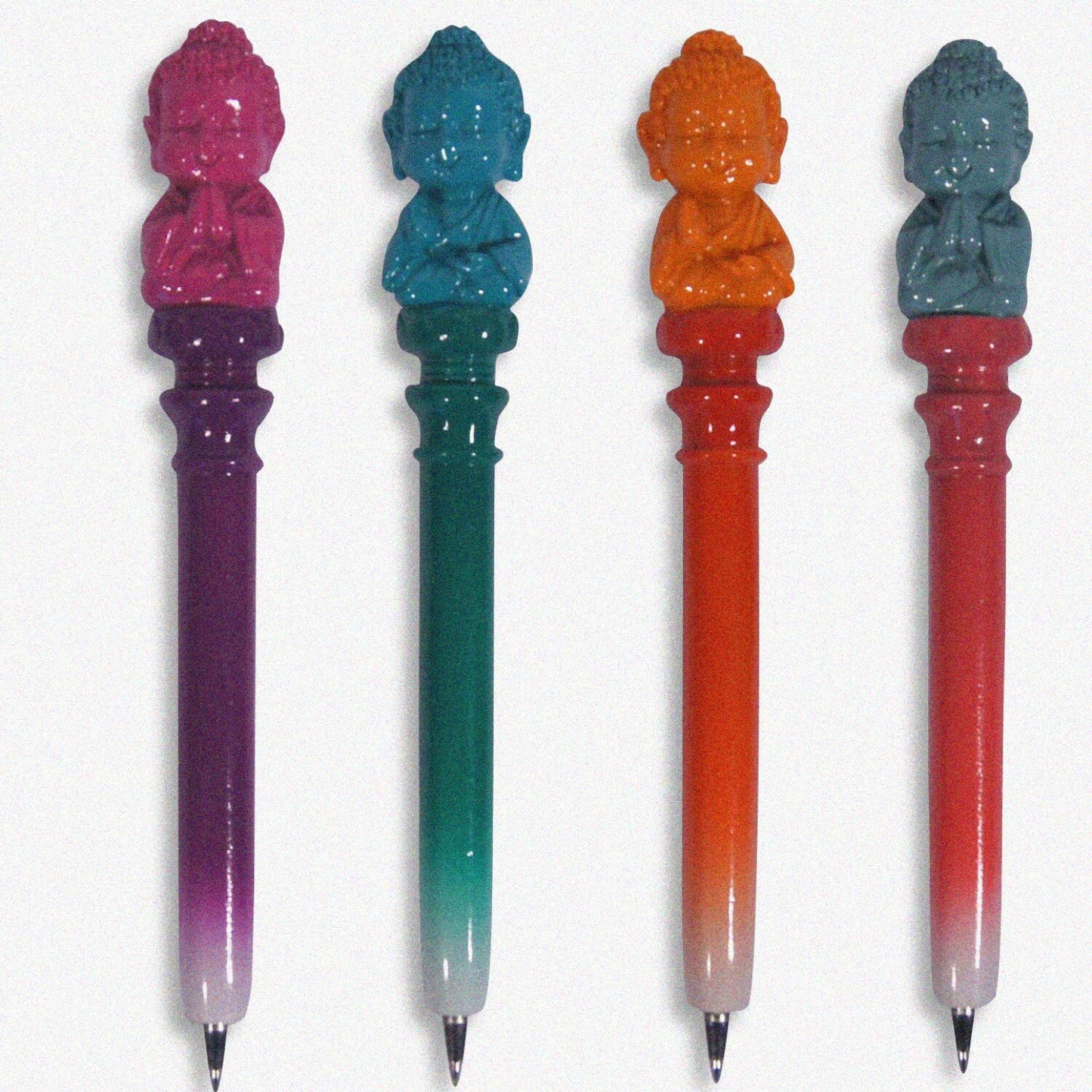 Set of 4 Assorted Buddha Pens with Hand-Painted Colors