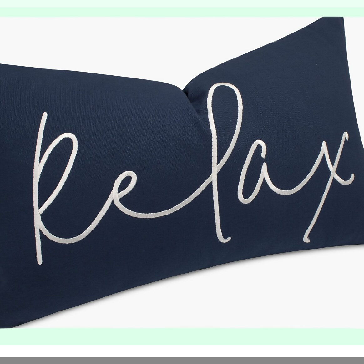 Navy Blue Relax Sentiment Embroidered Oblong Pillowcase - Decorative Accent Throw for Bedroom Decor & Housewarming Gift - 12x20 Inches