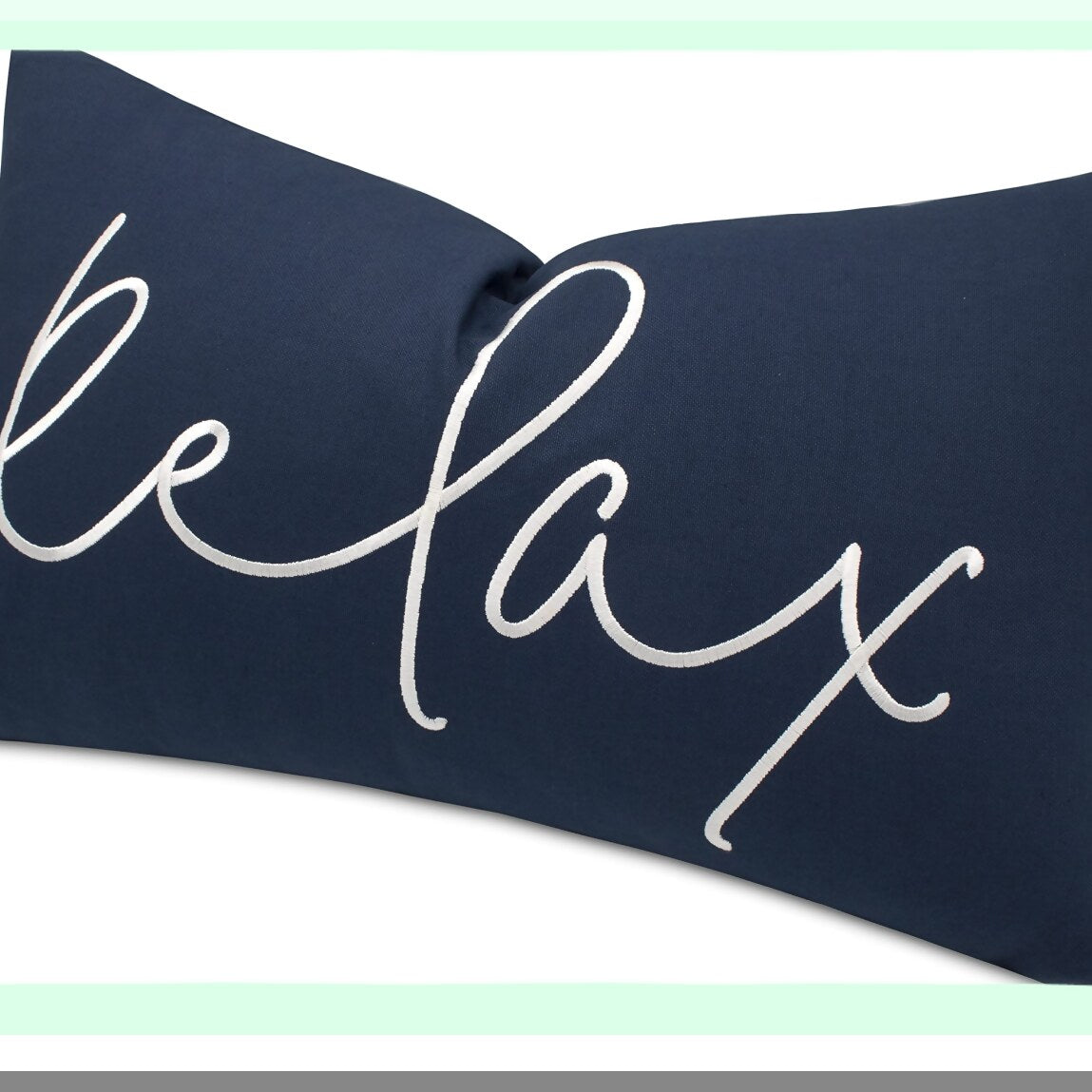 Navy Blue Relax Sentiment Embroidered Oblong Pillowcase - Decorative Accent Throw for Bedroom Decor & Housewarming Gift - 12x20 Inches
