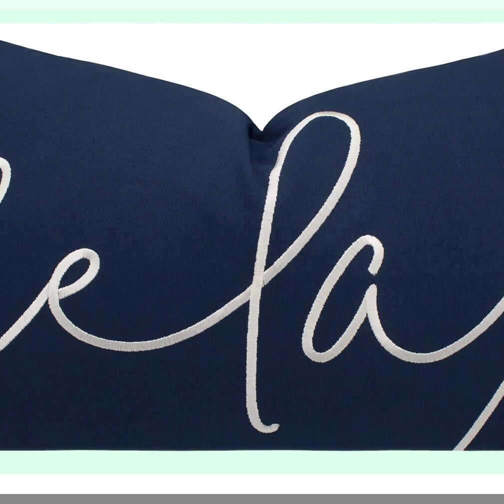 Navy Blue Relax Sentiment Embroidered Oblong Pillowcase - Decorative Accent Throw for Bedroom Decor & Housewarming Gift - 12x20 Inches