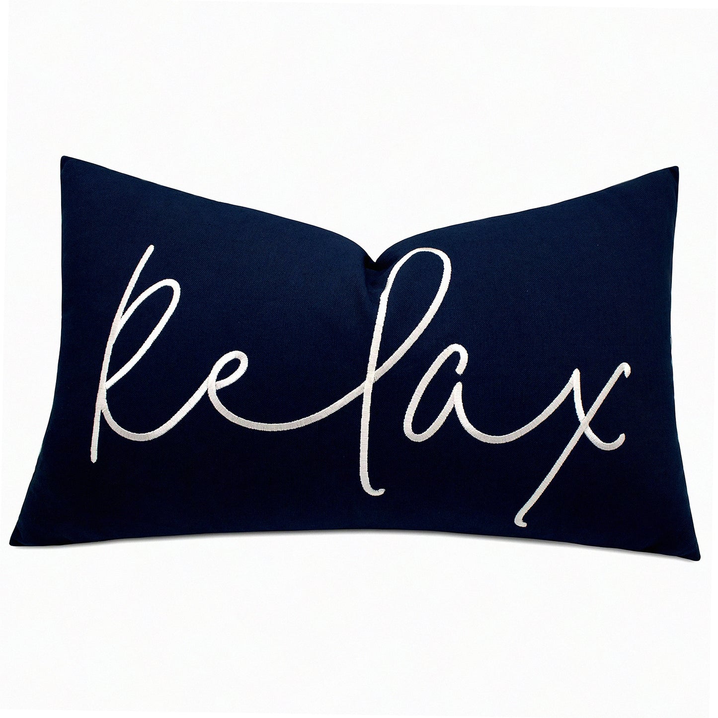 Navy Blue Relax Sentiment Embroidered Oblong Pillowcase - Decorative Accent Throw for Bedroom Decor & Housewarming Gift - 12x20 Inches