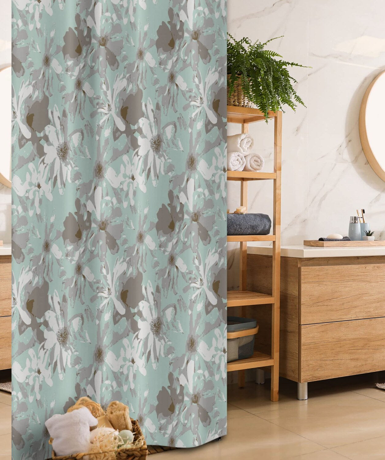 Floral Stall Shower Curtain 36x72 Pale Seafoam Taupe