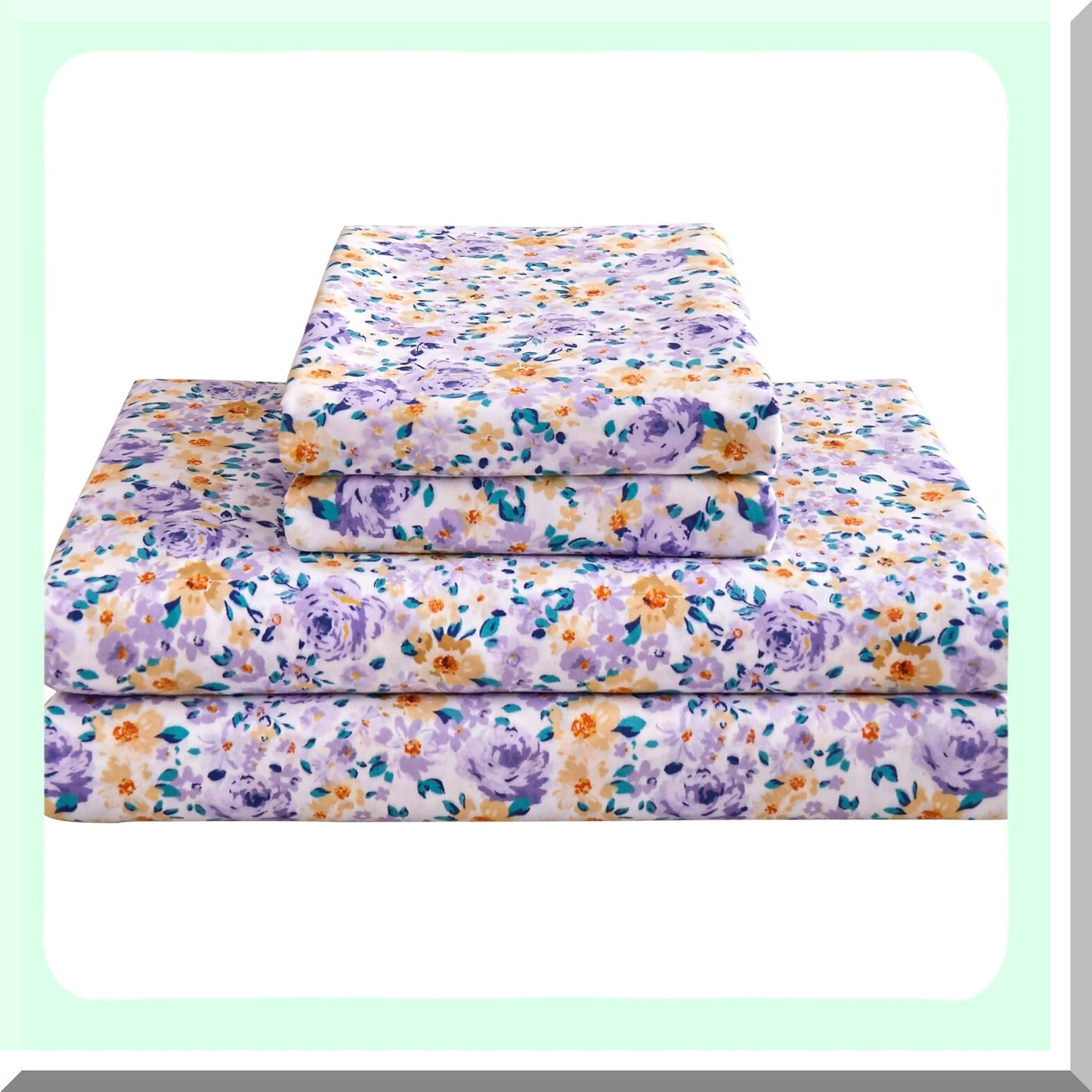 Vintage Bloom Microfiber Bedding Set - Full Size | Soft Floral Print Sheets & Pillowcases | Deep Pocket Non-Slip Design | Purple Yellow Flower Pattern Bed Sheets