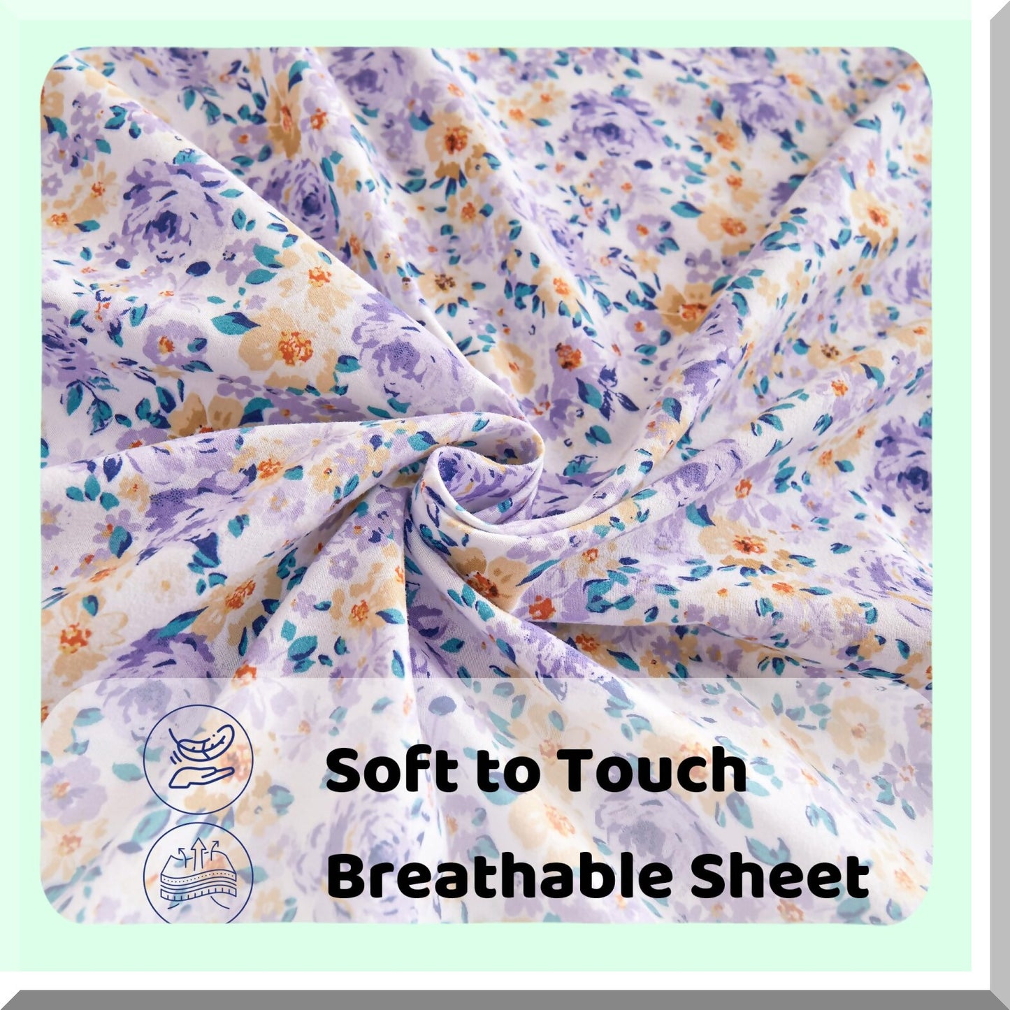 Vintage Bloom Microfiber Bedding Set - Full Size | Soft Floral Print Sheets & Pillowcases | Deep Pocket Non-Slip Design | Purple Yellow Flower Pattern Bed Sheets