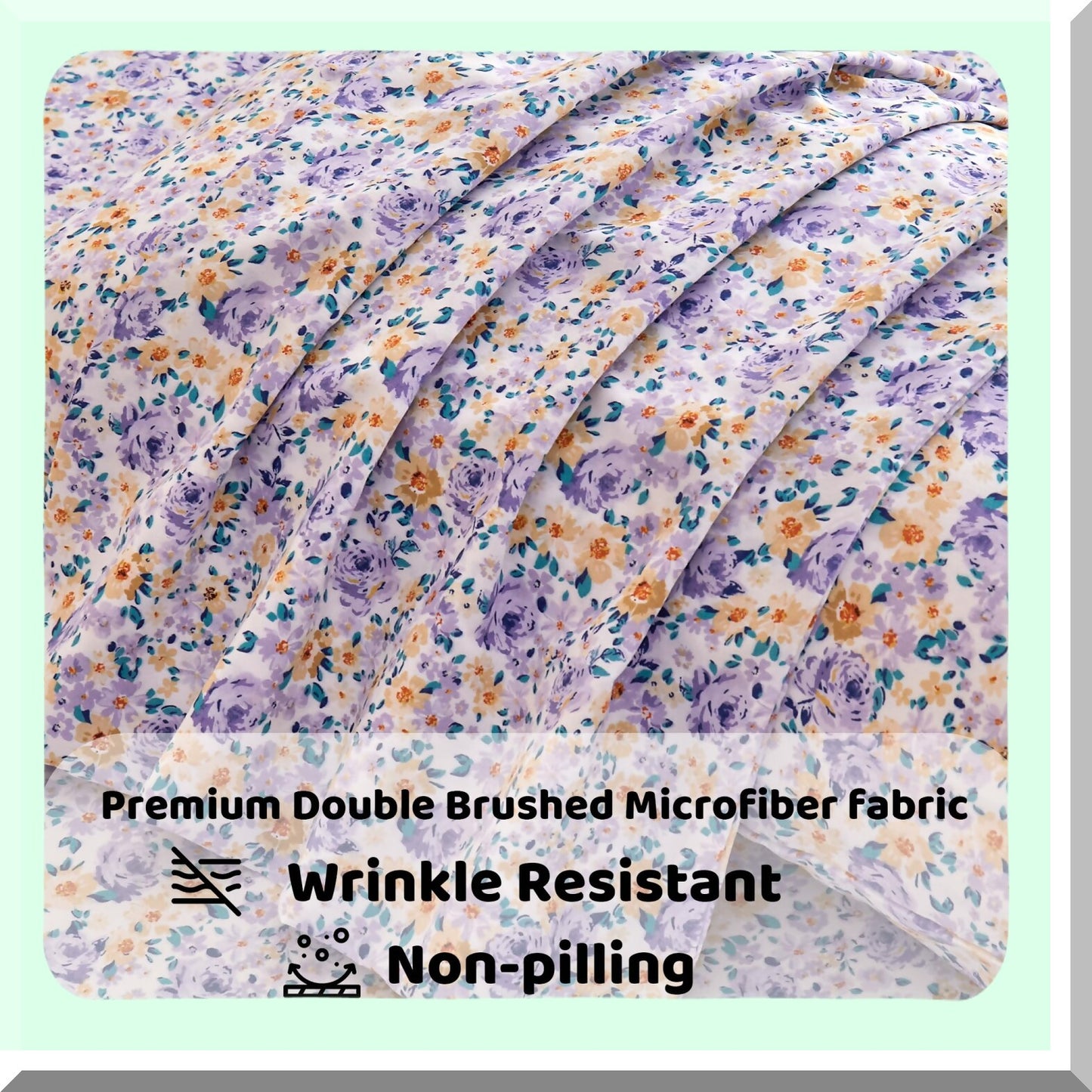 Vintage Bloom Microfiber Bedding Set - Full Size | Soft Floral Print Sheets & Pillowcases | Deep Pocket Non-Slip Design | Purple Yellow Flower Pattern Bed Sheets