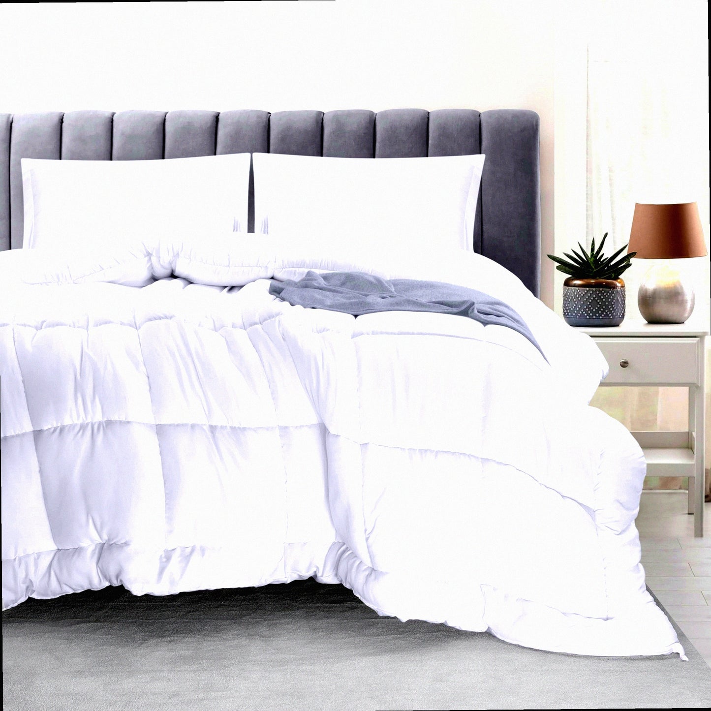Luxury White Down Alternative Comforter Set - Soft & Cozy Bedding Bundle with 2 Pillow Shams - Machine Washable Queen Comforter Set