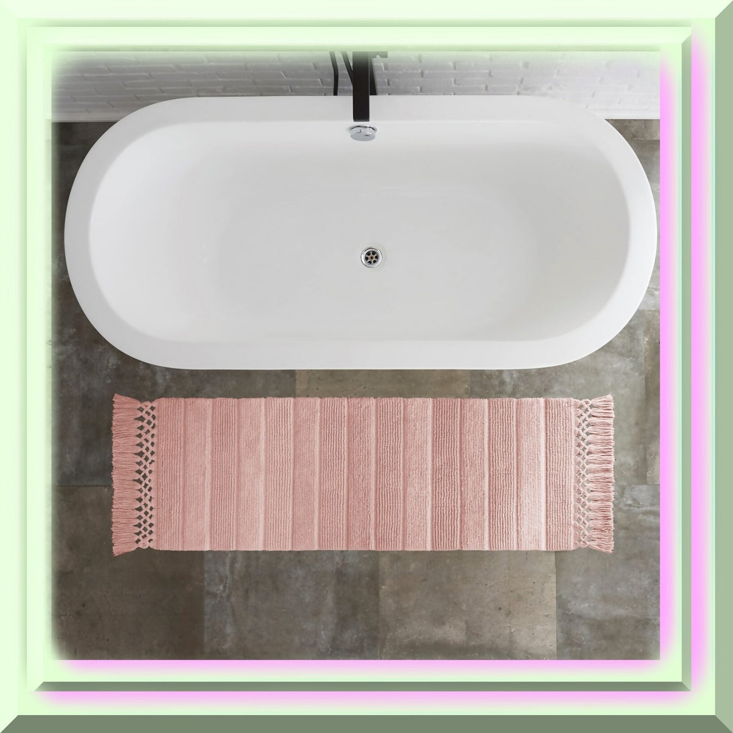 Bathroom Rug Woven Fringe Cotton 20x56 Blush Pink