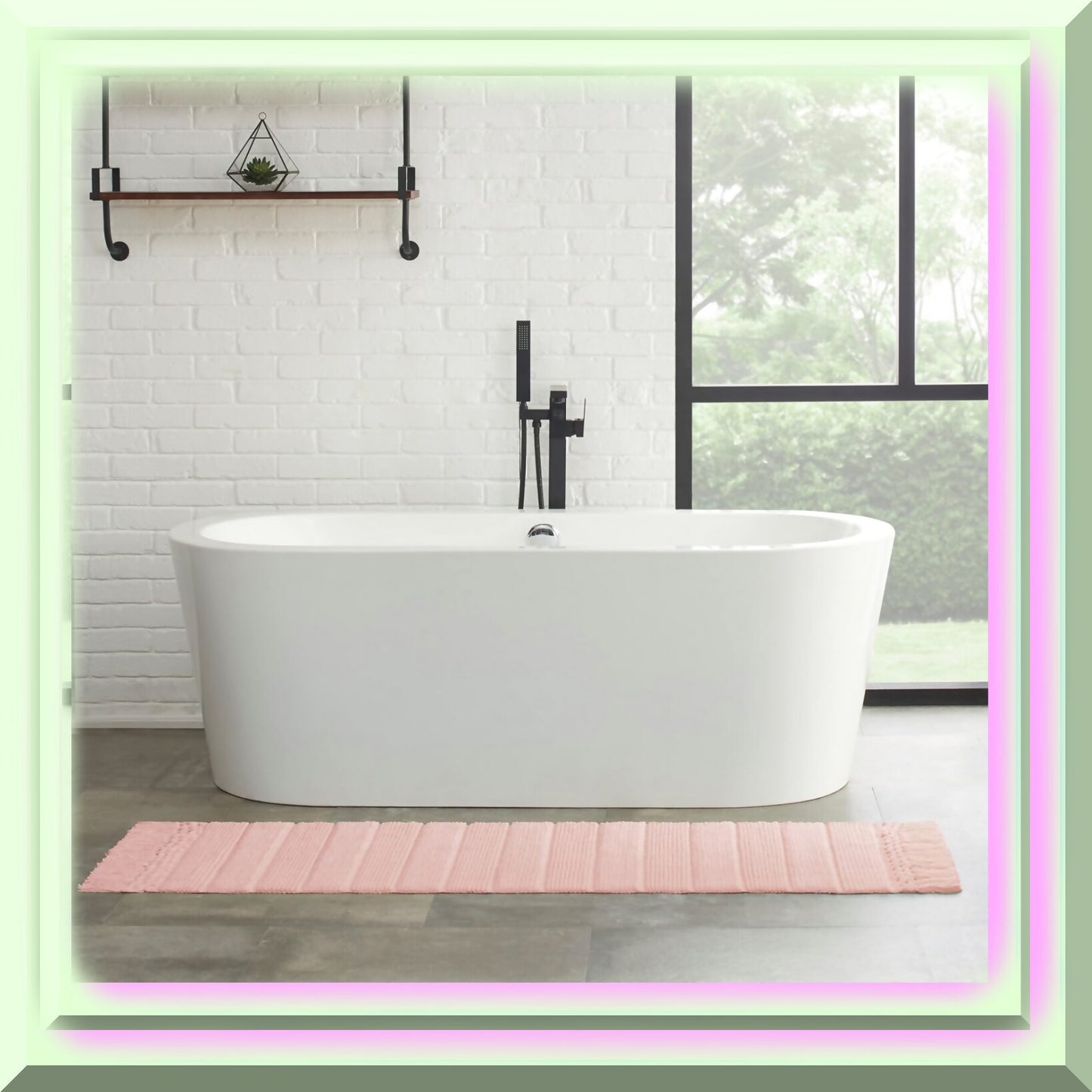 Bathroom Rug Woven Fringe Cotton 20x56 Blush Pink